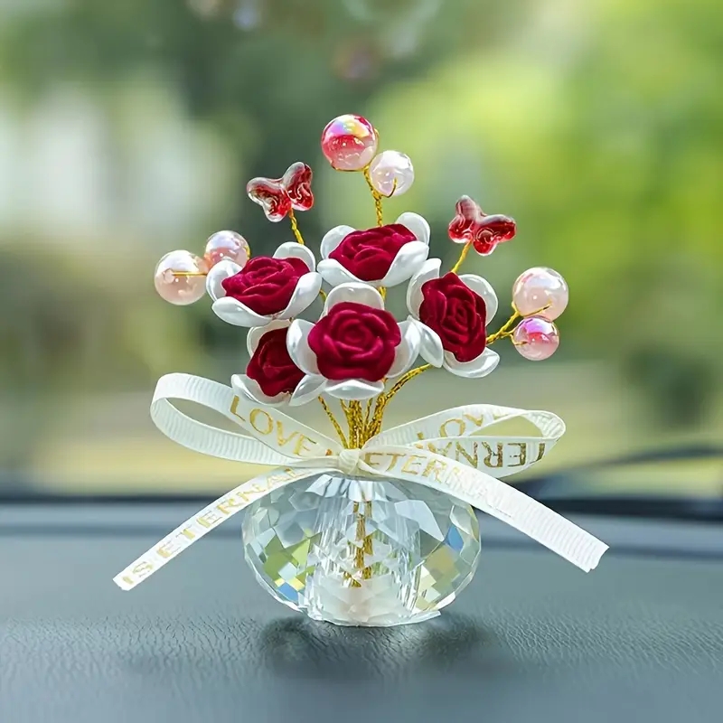 Car Accessories Xmas - 1PC Crystal Glass Rose Dashboard Ornament