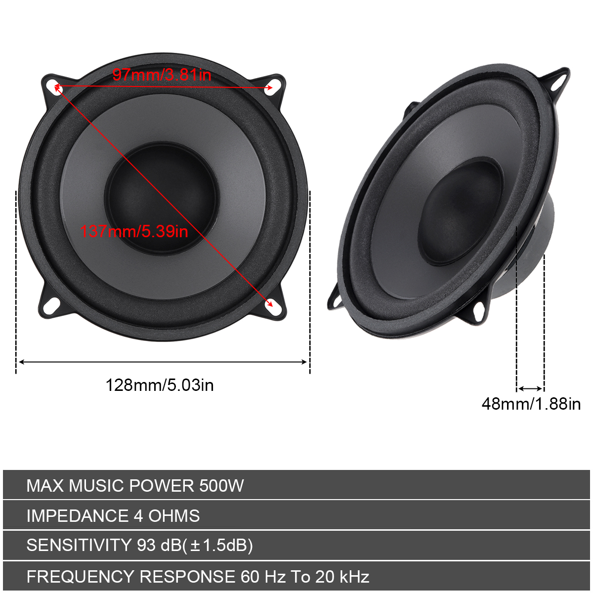 5-calowy 400W / 500W 2-drożny  – Car Accessories Sound System recenzja i cena